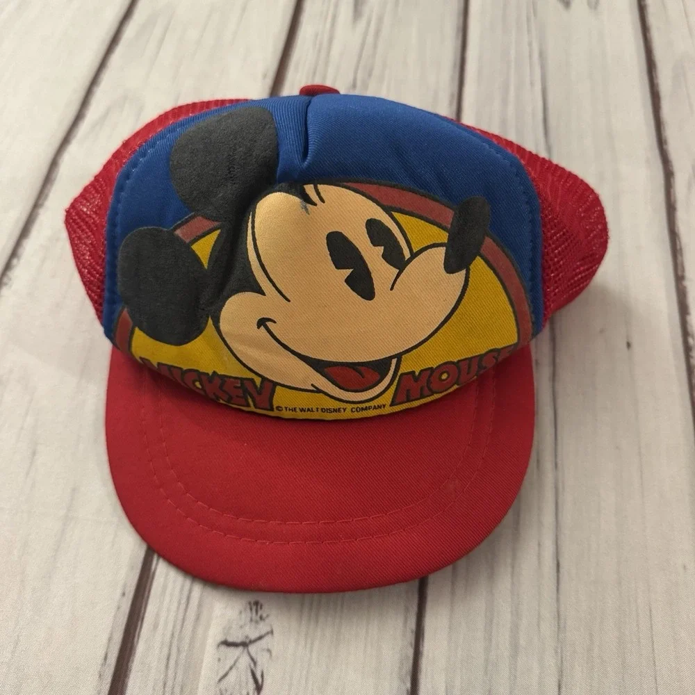 Vintage Mickey Mouse‎ Disney Trucker Hat Red Blue Snapback Mesh One Size Kids